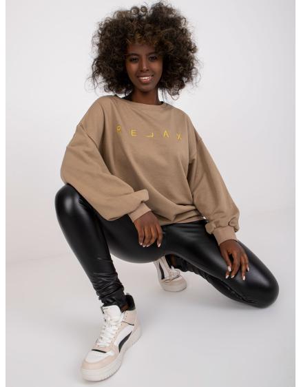 Dámska oversize mikina DAMIETTE tmavo béžová a zlatá