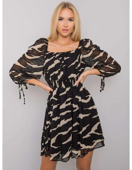 Női nyomtatott ruha PHILLIPI fekete és ekrü színben