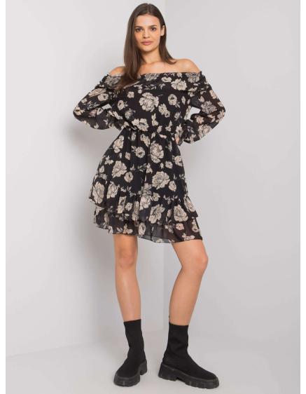 Női fodros ruha BRIANNON fekete és bézs színben