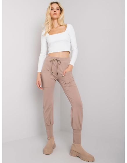 Női melegítőnadrág cipzárral Cindy RUE PARIS sötétbézs sötétbézs