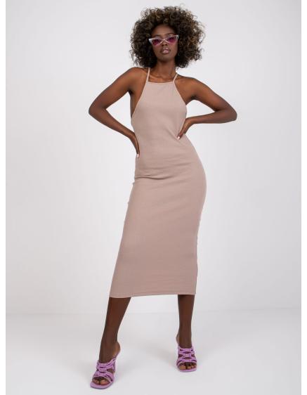 Női csíkos ruha Kira RUE PARIS sötétbézs RUE PARIS sötétbézs