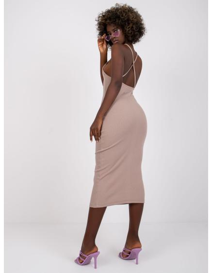 Női csíkos ruha Kira RUE PARIS sötétbézs RUE PARIS sötétbézs