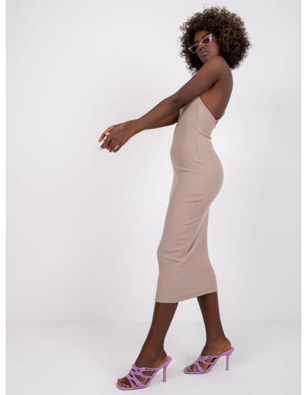 Női csíkos ruha Kira RUE PARIS sötétbézs RUE PARIS sötétbézs