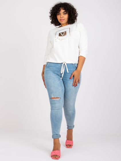 Női plus size blúz strasszkövekkel ROXANNE ekrü színben
