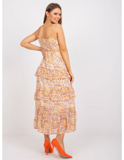 Női fodros maxi virágos ruha RITA ecru