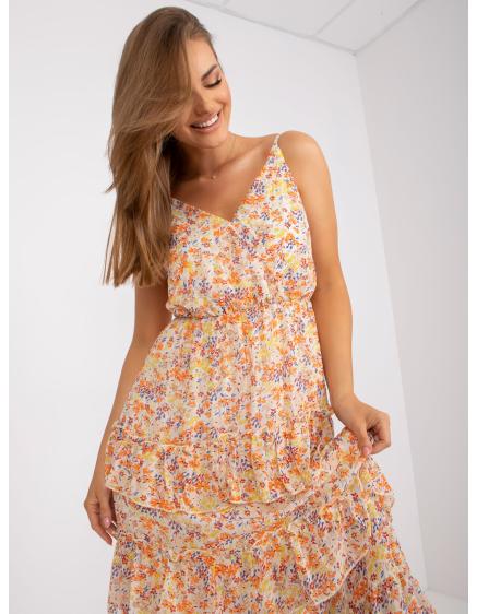 Női fodros maxi virágos ruha RITA ecru