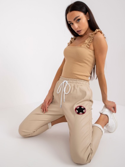 Dámske nohavice z ekokože s vreckami LANA beige