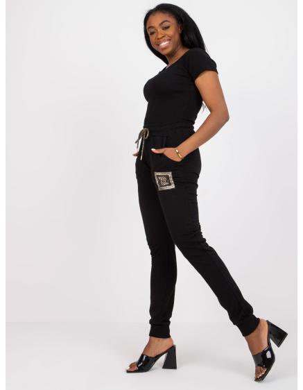 Dámské tepláky slim fit střihu s kamínky STONY černá