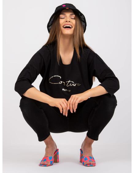 Női hétköznapi blúz, kerek nyakkal ITA fekete