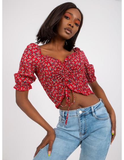 Dámská halenka se záhyby krátká květinová RUE PARIS červená  