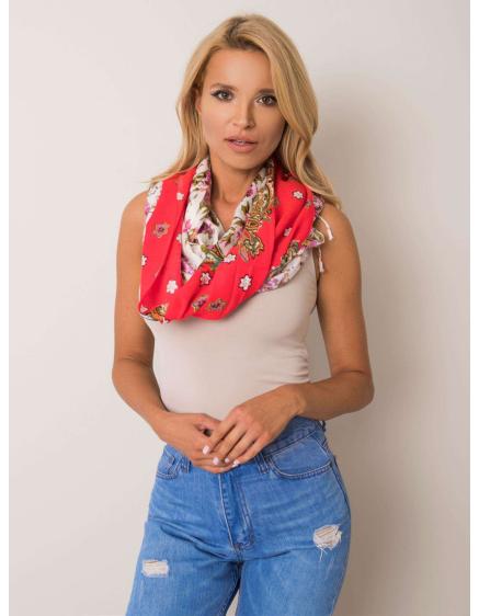 Női virágos sál bojtokkal CLAIRE sötét korall színű sál