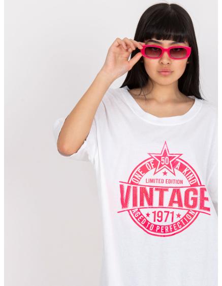 Női laza szabású patch póló DOUBLE fehér és rózsaszín