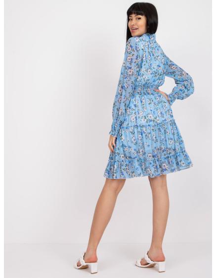 Dámské šaty s potiskem květin a límcem mini KRISHA modré 