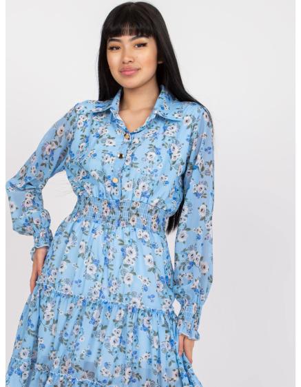 Dámské šaty s potiskem květin a límcem mini KRISHA modré 