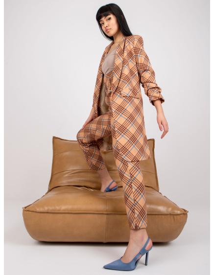 Női hosszú kockás kabát PATTERN bézs-kék