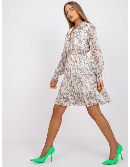 Béžové mini Dámské šaty s květinovým potiskem