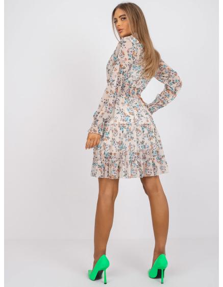 Béžové mini Dámské šaty s květinovým potiskem