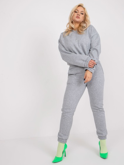 Dámske plus size melanžové tepláky s vreckami TIERNAN sivé