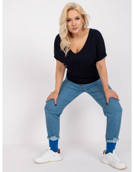Dámska viskózna blúzka s krátkymi rukávmi plus size DINA navy blue