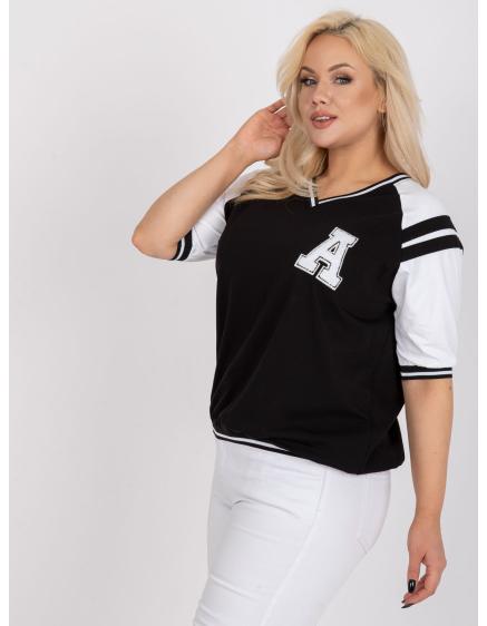 Dámská halenka plus size s výstřihem do V ležérní EMILY černobílá  