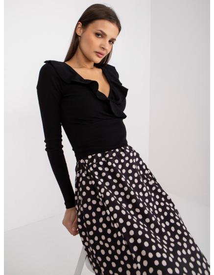 Női fodros bordás blúz RUE PARIS fekete