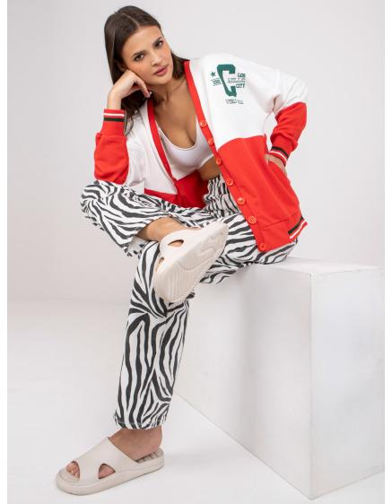 Dámska mikina na zips s gombíkmi ANDY červená a biela