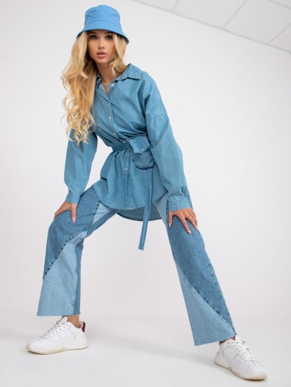 Dámská košile oversize dlouhá bavlněná RUE PARIS modrá 