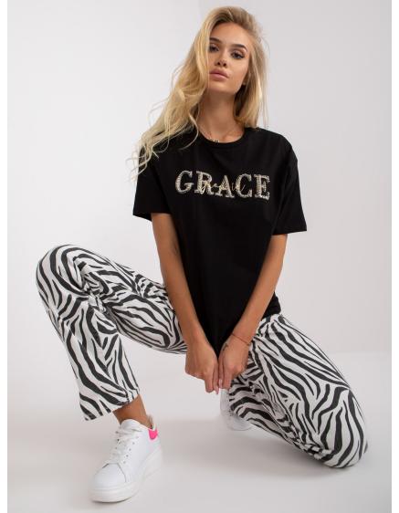 Dámské tričko s nášivkou a kulatým výstřihem VIA černé 