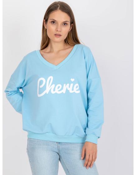 Női nyomtatott, túlméretezett, V-nyakú pulóver DOVIA világoskék