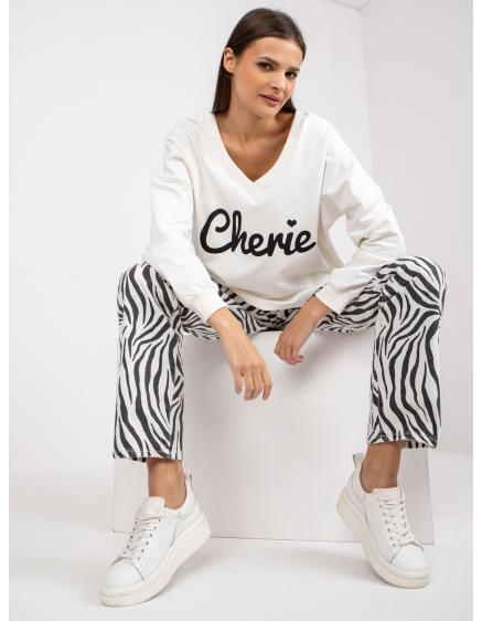 Női nyomtatott pamut oversize pulóver CLEA ekrü színben