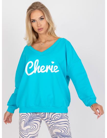 Női túlméretezett, nyomtatott pamut pulóver BEATA kék és fehér