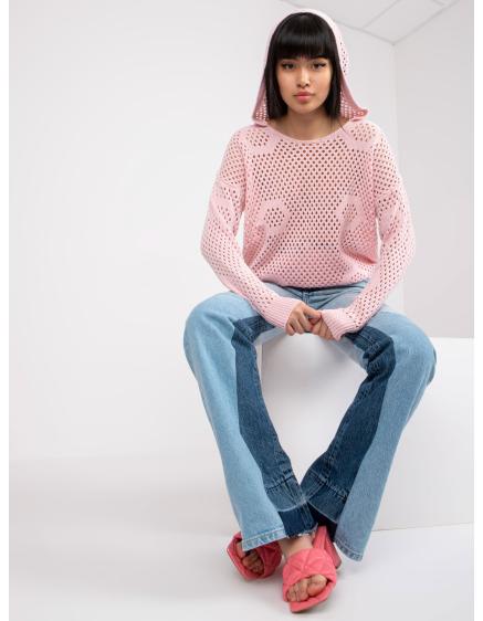 Női kardigán áttört mintával RUE PARIS világos rózsaszínű