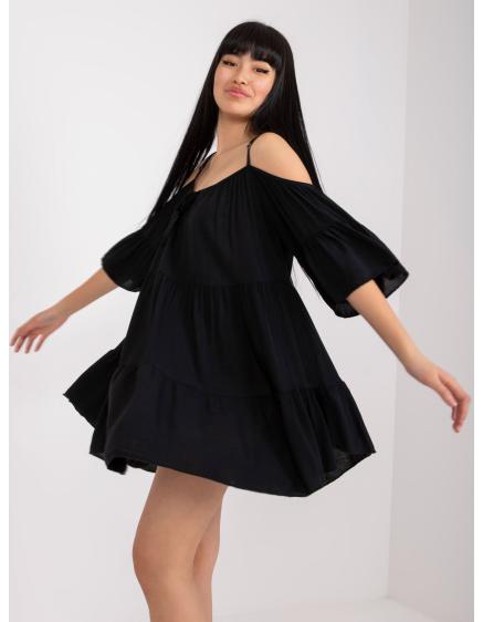 Női fodros nyakkivágású ruha Veronique OCH BELLA fekete