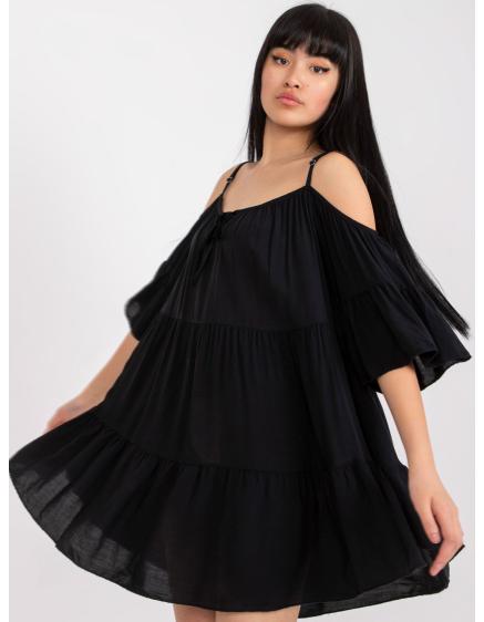 Női fodros nyakkivágású ruha Veronique OCH BELLA fekete