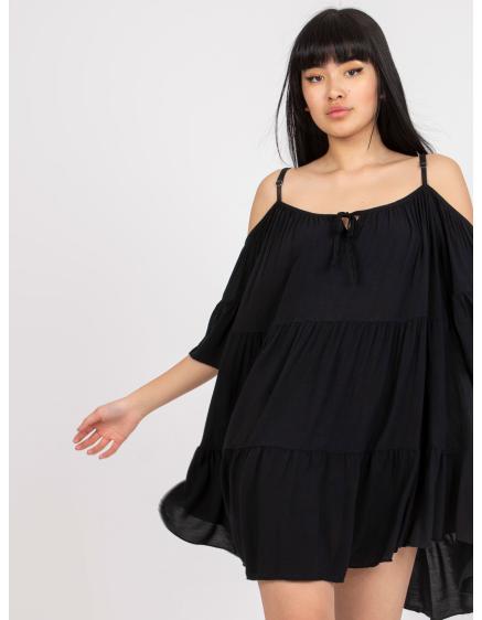 Női fodros nyakkivágású ruha Veronique OCH BELLA fekete