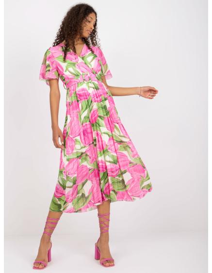 Dámské šaty s květinovým potiskem NORAH růžové a zelené 