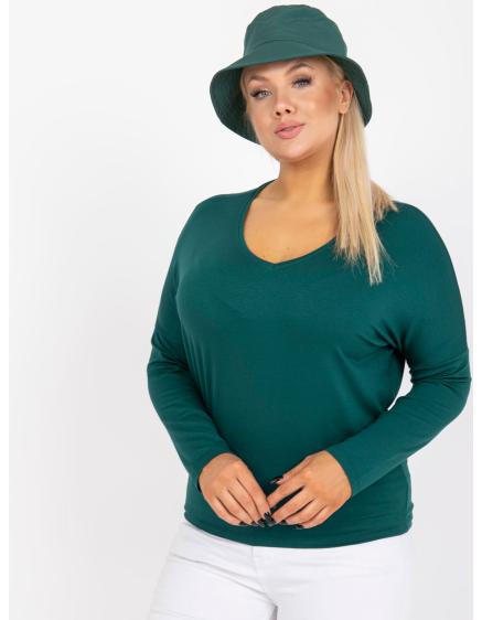 Női V-nyakú egyszínű plus size blúz ELISA sötétzöld