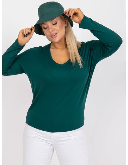 Női V-nyakú egyszínű plus size blúz ELISA sötétzöld