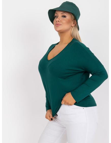 Női V-nyakú egyszínű plus size blúz ELISA sötétzöld