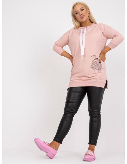 Női nyitott nyakkivágású pamut tunika plus size SYLVANIE rózsaszínű
