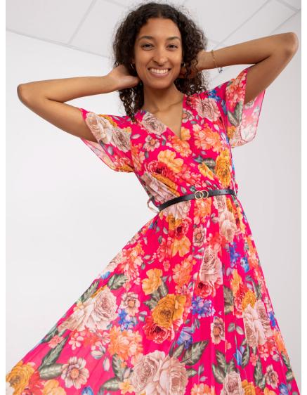 Női rövid ujjú pliszírozott virágos ruha CICI rózsaszín