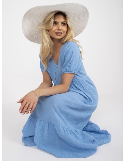 Dámské šaty s volánkem a krátkými rukávy midi OCH BELLA světle modré  