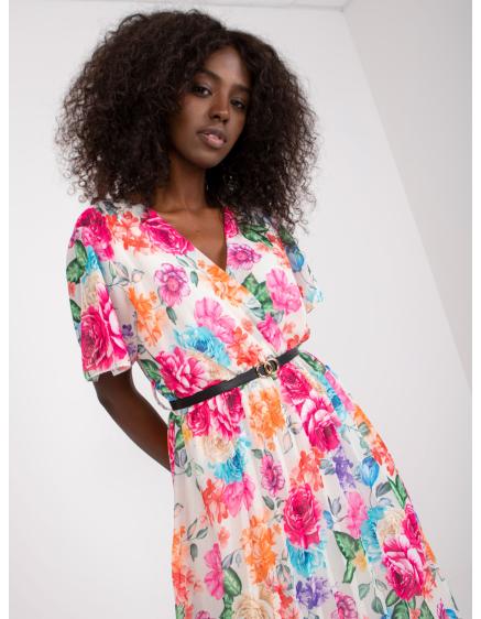 Női virágmintás ruha övvel WILA világos bézs színben