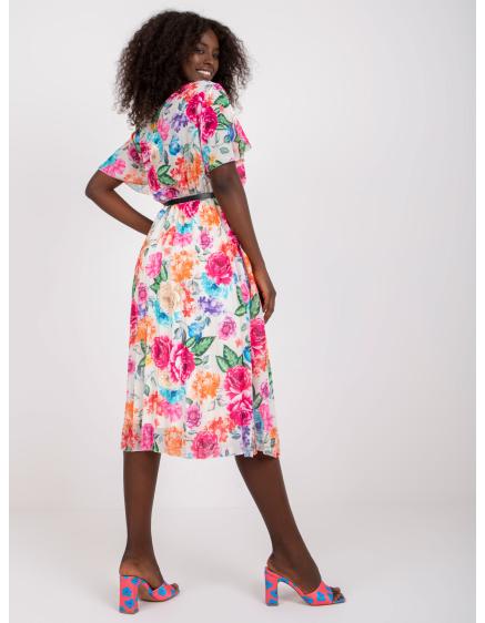 Női virágmintás ruha övvel WILA világos bézs színben