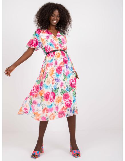 Női virágmintás ruha övvel WILA világos bézs színben