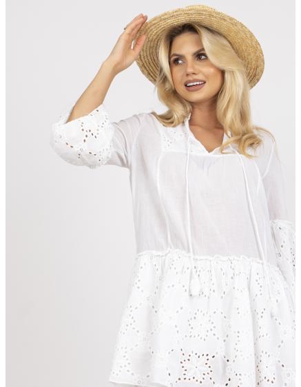 Dámské šaty s  výšivkou a volánem mini OCH BELLA bílé  