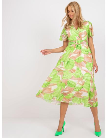 Dámske farebné midi šaty HINNA béžovo-zelené