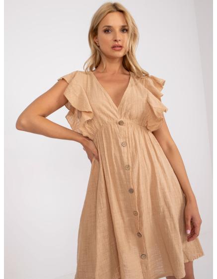 Dámske bavlnené boho šaty s volánmi na rukávoch RUE PARIS hnedé