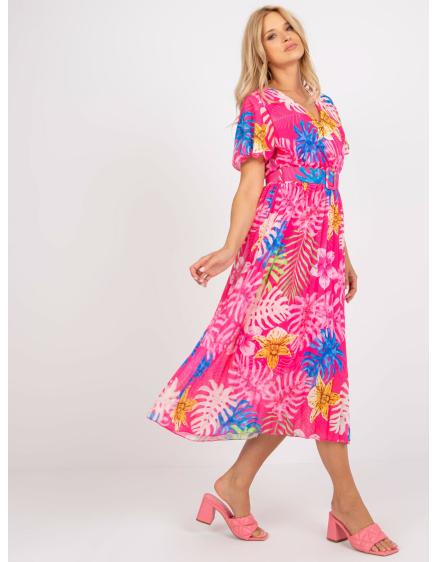 Dámské šaty s potisky plisované midi IDEA růžové 