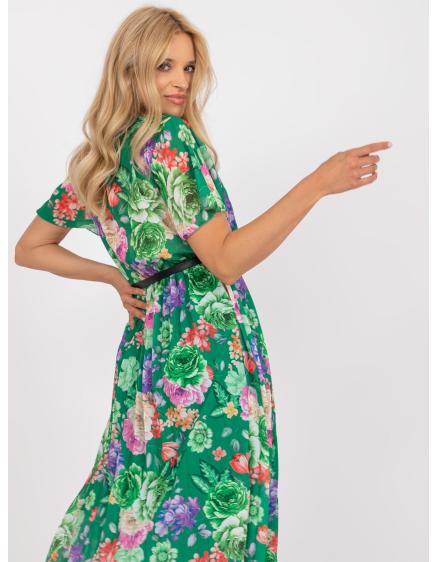 Női virágmintás pliszírozott midi ruha EMA zöld